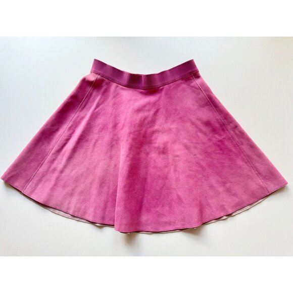 3.1 PHILLIP LIM Fuchsia Pink Sheep Skin Leather Suede Circle Mini Skirt, Size 4 - Picture 6 of 16